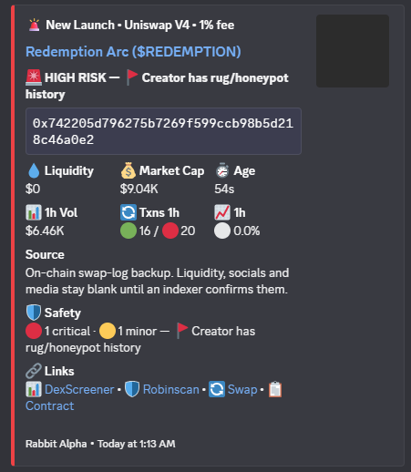 Rabbit Alpha high risk token launch card